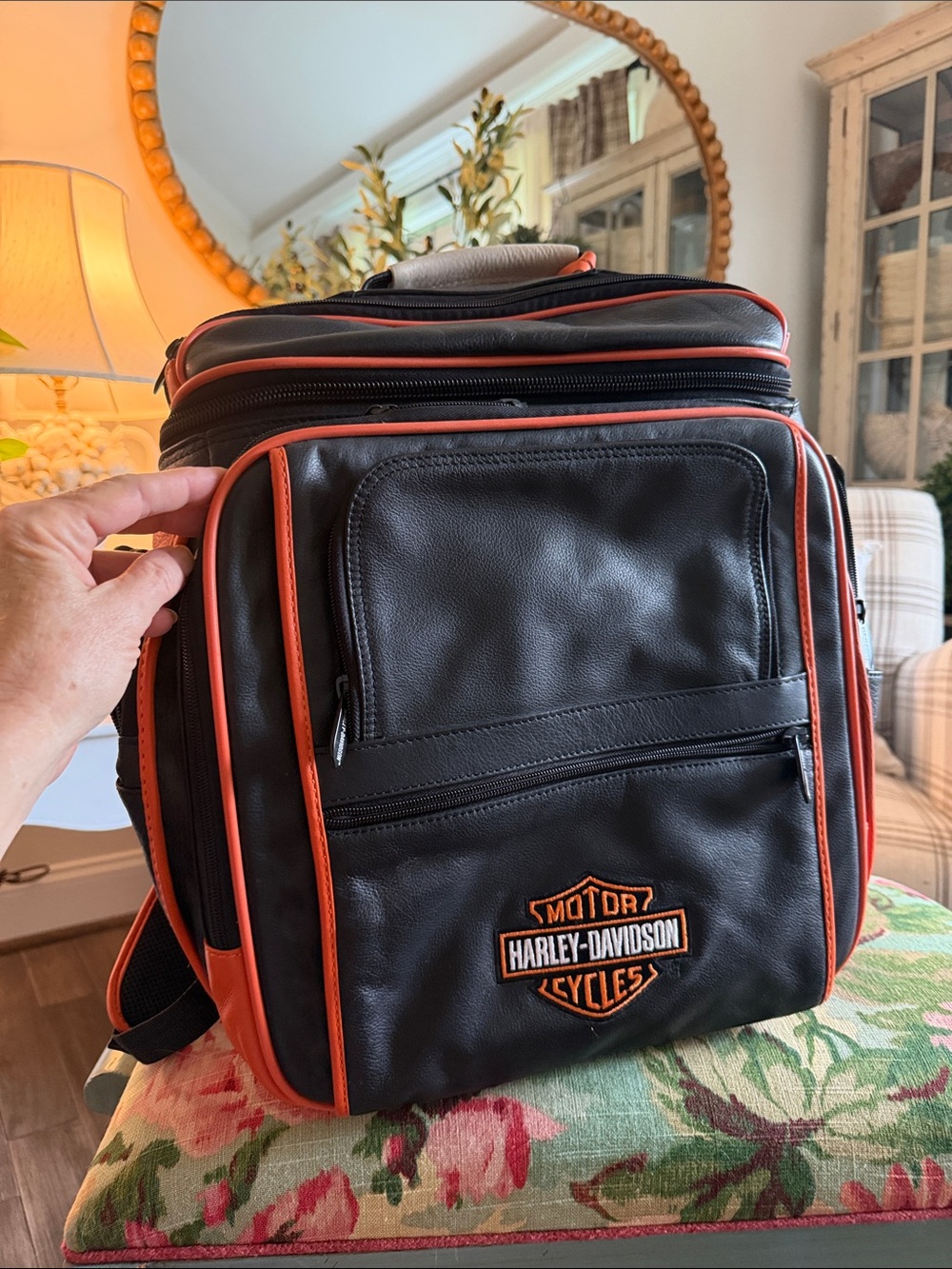 Harley-Davidson Black and Orange Leather backpack